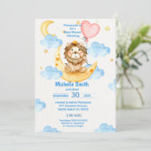 かわいい水色キングライオンブルーピンク 招待状 (スタンド正面)