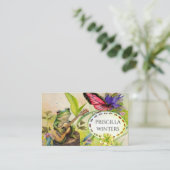 かわいい水色ギターフロッグバタフライグリーン 名刺 (スタンド正面)