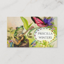 かわいい水色ギターフロッグバタフライグリーン 名刺