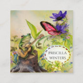 かわいい水色ギターフロッグバタフライ スクエア名刺 (正面)