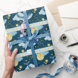 かわいい水色クジラ継ぎ目のないパターンキッズ ラッピングペーパー