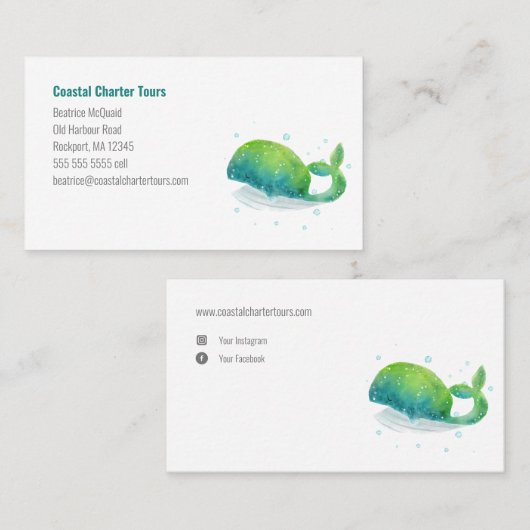 かわいい水色クジラ 名刺 (正面/裏面)