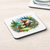 かわいい水色クマとかわいい子 コースター (左側)