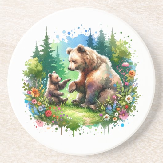 かわいい水色クマとかわいい子 コースター (正面)