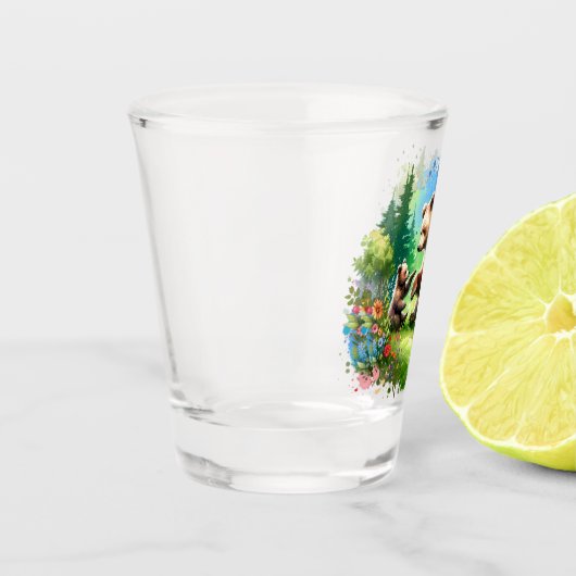 かわいい水色クマとかわいい子 ショットグラス (左)