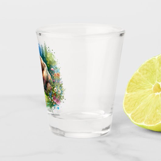 かわいい水色クマとかわいい子 ショットグラス (右)