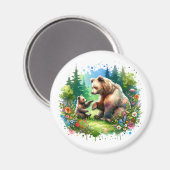 かわいい水色クマとかわいい子 マグネット (正面/裏面)