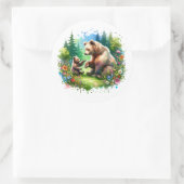 かわいい水色クマとかわいい子 ラウンドシール (バッグ)