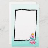 かわいい水色クマのアクアグリーングラデーション下地 便箋 (正面/裏面)