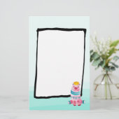 かわいい水色クマのアクアグリーングラデーション下地 便箋 (スタンド正面)