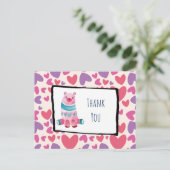 かわいい水色クマのハート柄ありがとう ポストカード (スタンド正面)