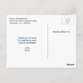 かわいい水色クマのハート柄ありがとう ポストカード (裏面)