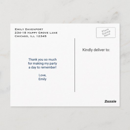 かわいい水色クマのハート柄ありがとう ポストカード (裏面)