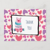 かわいい水色クマのハート柄ありがとう ポストカード (正面)