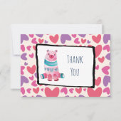 かわいい水色クマのハート柄ありがとう 招待状 (正面)