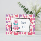 かわいい水色クマのハート柄ありがとう 招待状 (スタンド正面)