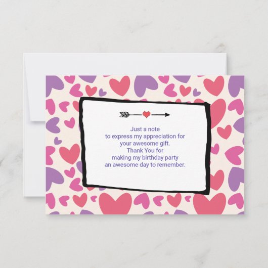 かわいい水色クマのハート柄ありがとう 招待状 (裏面)