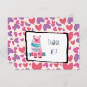 かわいい水色クマのハート柄ありがとう 招待状 (正面/裏面)