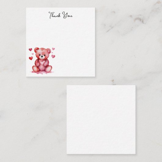 かわいい水色クマピンクのハートありがとう ノートカード (正面/裏面)