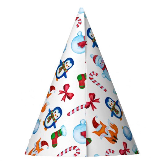 かわいい水色クリスマスイラストレーションデザイン パーティーハット (裏面)