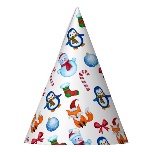 かわいい水色クリスマスイラストレーションデザイン パーティーハット (左)