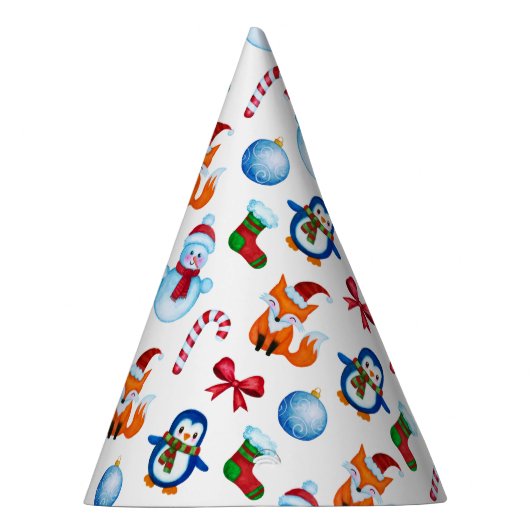 かわいい水色クリスマスイラストレーションデザイン パーティーハット (右)