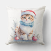 かわいい水色クリスマスサンタ猫 クッション (正面)