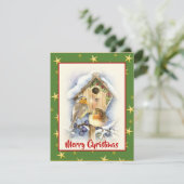 かわいい水色クリスマスツバードスノーベリー シーズンカード (スタンド正面)