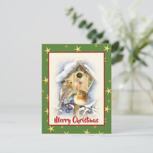 かわいい水色クリスマスツバードスノーベリー シーズンカード (スタンド正面)
