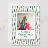 かわいい水色クリスマスツリーのパターン写真 シーズンカード (正面)