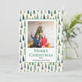 かわいい水色クリスマスツリーのパターン写真 シーズンカード (スタンド正面)