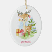 かわいい水色クリスマストナカイパーソナライズされた セラミックオーナメント (右)