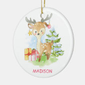 かわいい水色クリスマストナカイパーソナライズされた セラミックオーナメント (左)