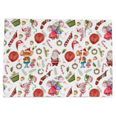 かわいい水色クリスマスネズミ&サンタキッズ ラージペーパーバッグ (裏面)