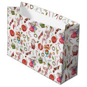かわいい水色クリスマスネズミ&サンタキッズ ラージペーパーバッグ (正面アングル)