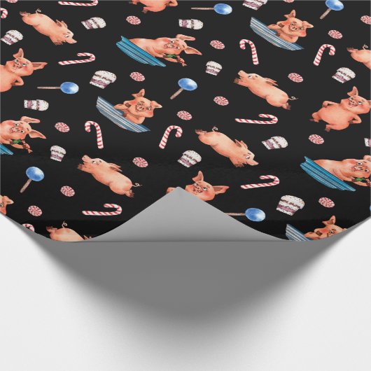 かわいい水色クリスマスピグパターン ラッピングペーパー (角)