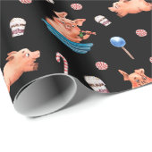 かわいい水色クリスマスピグパターン ラッピングペーパー (ロールコーナー)