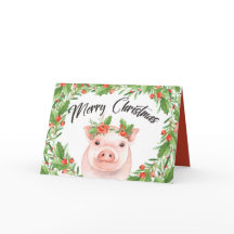 かわいい水色クリスマスピッグとベリー