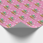 かわいい水色クリスマスフクロウとスノーフレーク・ピンク ラッピングペーパー (角)