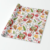 かわいい水色クリスマスフクロウ ラッピングペーパー (アンロールド)