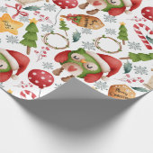 かわいい水色クリスマスフクロウ ラッピングペーパー (角)