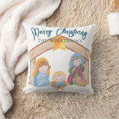 かわいい水色クリスマス出生シーン クッション (ブランケット)