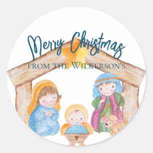 かわいい水色クリスマス出生シーン ラウンドシール