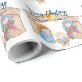 かわいい水色クリスマス出生シーン ラッピングペーパー (ロールコーナー)