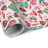 かわいい水色クリスマス格言パターンピンク ラッピングペーパー (ロールコーナー)