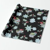 かわいい水色クリスマス格言模様 ラッピングペーパー (アンロールド)