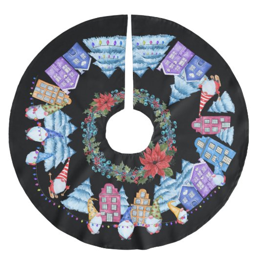 かわいい水色クリスマス格言/小妖精や小人村 ブラッシュドポリエステルツリースカート (正面)