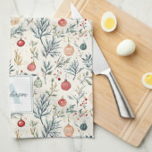 かわいい水色クリスマス美意識の緑 キッチンタオル (四つ折り)