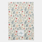 かわいい水色クリスマス美意識の緑 キッチンタオル (縦)