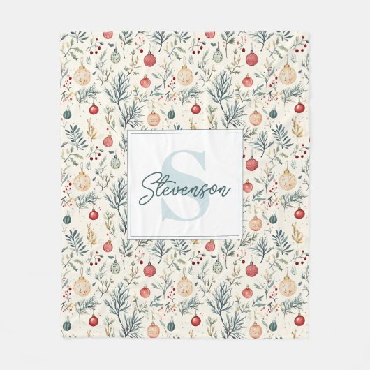 かわいい水色クリスマス美意識の緑 フリースブランケット (正面)